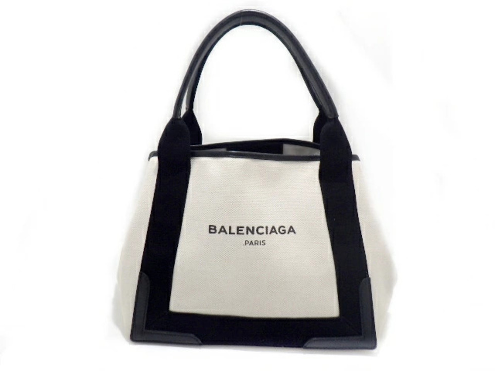 Balenciaga Beige bag black Cabas Blue Cream canvas Navy tote Blue Cream